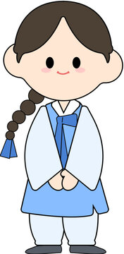 Hanbok Korean Traditional Clothes Chibi Illustration