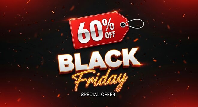 Black friday sale advertisement 60 off promotion with bold typography