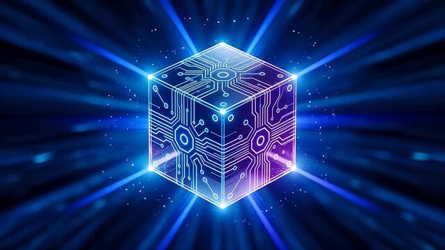 Circuit cube with glowing lights