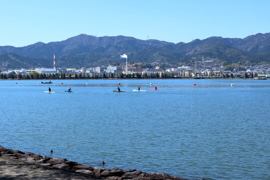 琵琶湖漕艇場のボートの練習風景