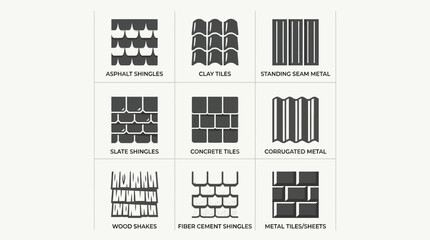A set of roof material icons in a flat vector style. © MOCHRABBUL