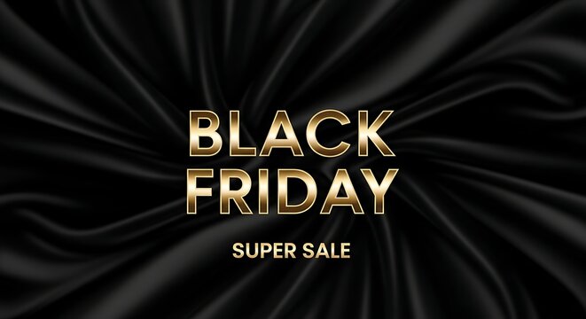 Black friday super sale golden text on dramatic black fabric background