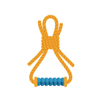 Climbing rope and ascender handle in orange and blue, illustrating outdoor adventure, mountaineering, and safety equipment.
