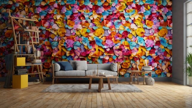 Vibrant floral petal wall art with modern living room decor petals colorful
