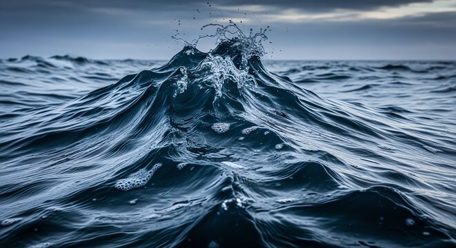 Vast Ocean Waves Surging Under a Cloudy Sky in a Seascape.