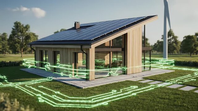 A futuristic rendering depicts a solar energy system integrated into a complex circuit diagram, symbolizing innovation in renewable power technology.