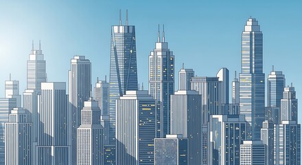 Fototapeta premium Modern city skyline against clear blue sky architectural structures