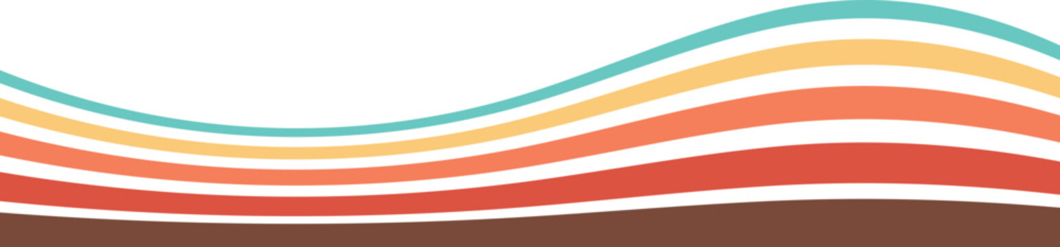 Curved wavy divider with rainbow stripe pattern. Header and footer separator for modern website layouts.