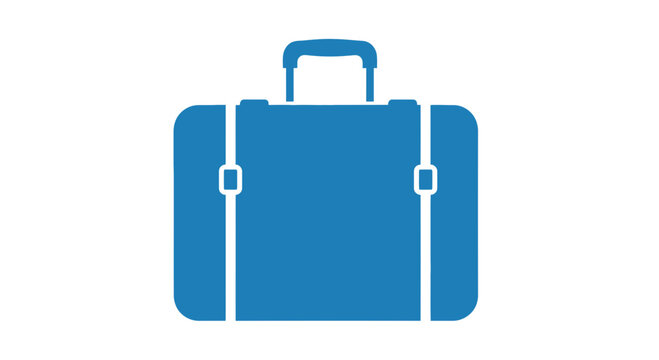 Blue Suitcase Icon with Handle and Buckles.