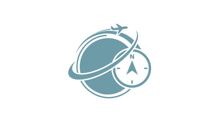 Fototapeta premium Travel and Navigation Icon - Airplane Circling Globe with Compass.