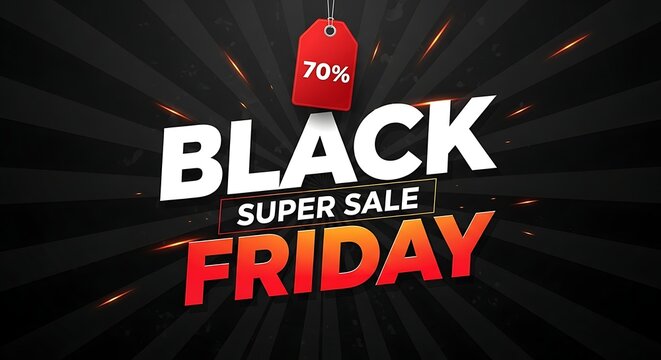 Black friday super sale advertisement with 70 off promotion