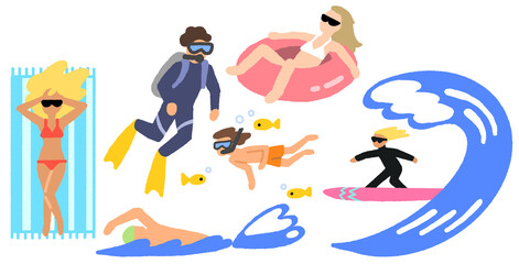 Obraz premium Underwater Swimming and Snorkeling Scene with Cute Marine Life Illustration