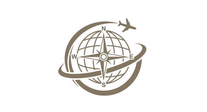 Travel and Exploration - Globe, Compass, and Airplane Symbol.