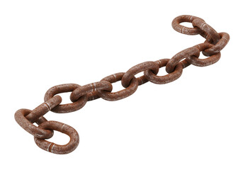 Fototapeta premium A rusted metal chain link lying in a linear arrangement with slight curvature