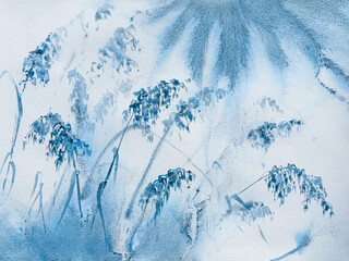 Naklejka premium Wild grass strokes abstract one color watercolor background