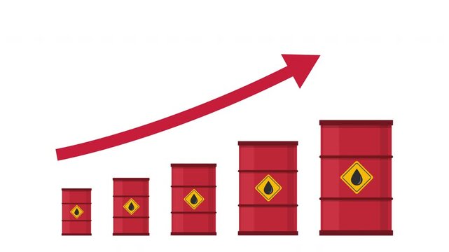 Oil barrels with red arrow points upward, Gasoline prices increase