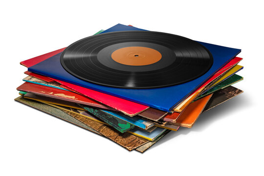 積み重なった中古のアナログレコード