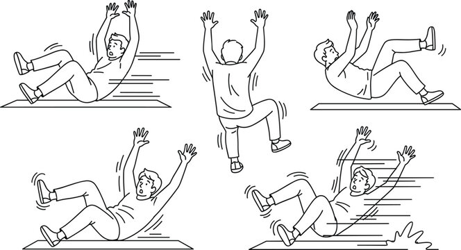 Person Losing Balance and Falling, Animated Motion of Loss of Control, Action Lines for Humorous and Dynamic Fall Illustration