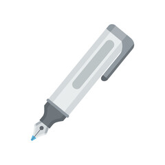 Fototapeta premium Elegant fountain pen vector icon for writing and calligraphy featuring classic silver and gray design with blue ink tip detail suitable for office branding and luxury business correspondence items.