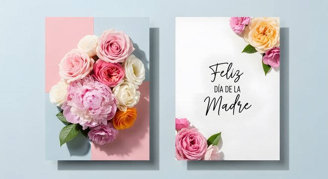 Minimalist Mother&rsquo;s Day Greeting Card in Spanish with Soft Pastel Flowers