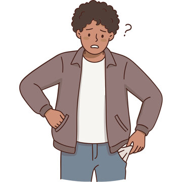 A cartoon man with curly hair looks puzzled standing confused