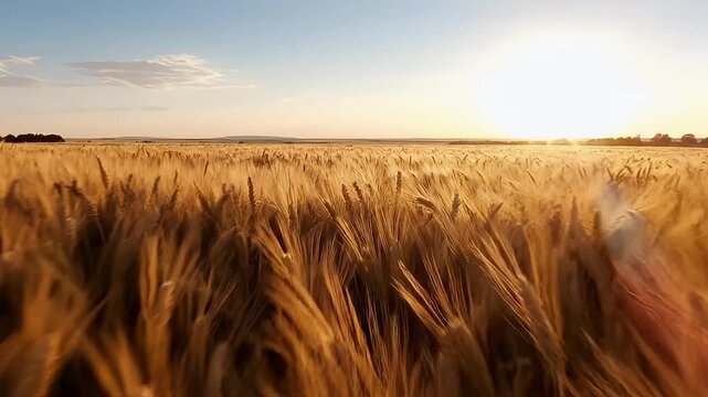 Golden Wheat Field at Sunset with Dramatic Sky