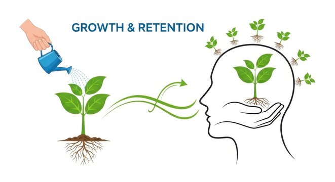 Growth and Retention Concept with Plants and Human Silhouette