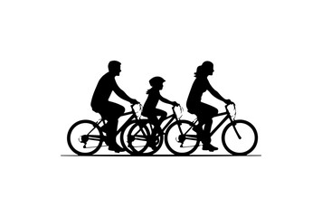 Obraz premium Family Cycling Together Silhouette Vector Art