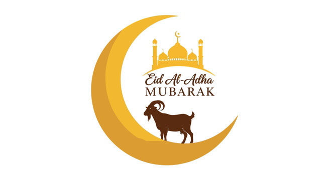 Eid Al-Adha Mubarak crescent moon and mosque illustration celebrating the Islamic festival of sacrifice
