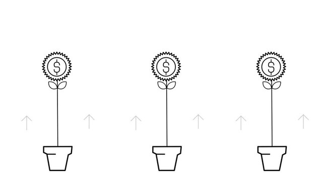 Financial growth concept animation with dollar plants growing