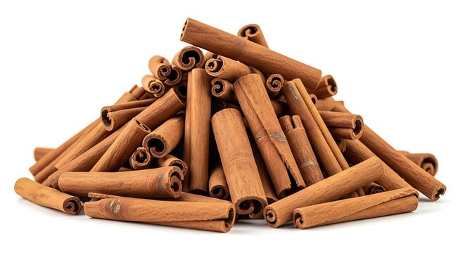 Pile of Fresh Cinnamon Sticks Isolated on a White Background.