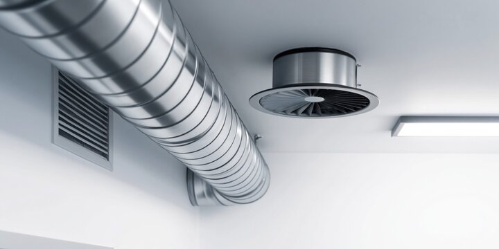 Modern office ceiling with ventilation ducts and air conditioning system