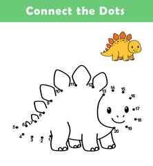 Fototapeta premium Dot to Dot Worksheet for Kids. Connect the dots to draw a cute dino. Illustration of dinosaur. Coloring page. 