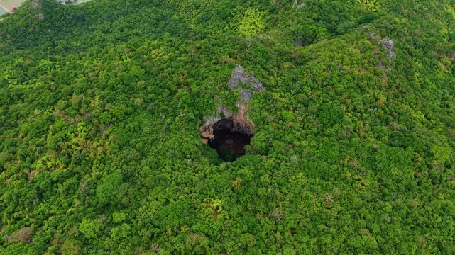 Aerial top view Phraya Nakhon Cave, National Park in Thailand.
