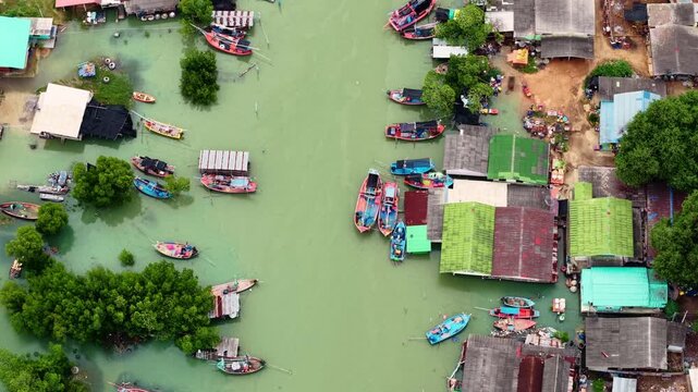 Aerial view Fishing village in khao sam roi yot national park, Thailand.