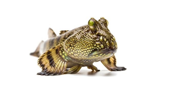 Unique Mudskipper Amphibious Fish Isolated on White Background.