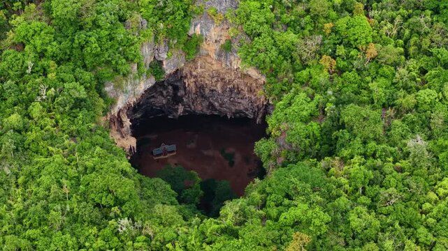 Aerial top view Phraya Nakhon Cave, National Park in Thailand.