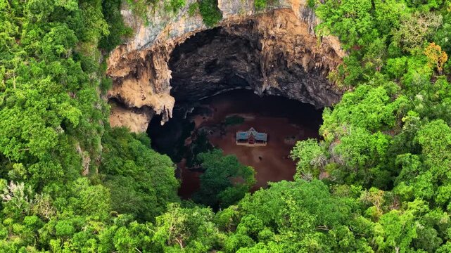 Aerial top view Phraya Nakhon Cave, National Park in Thailand.