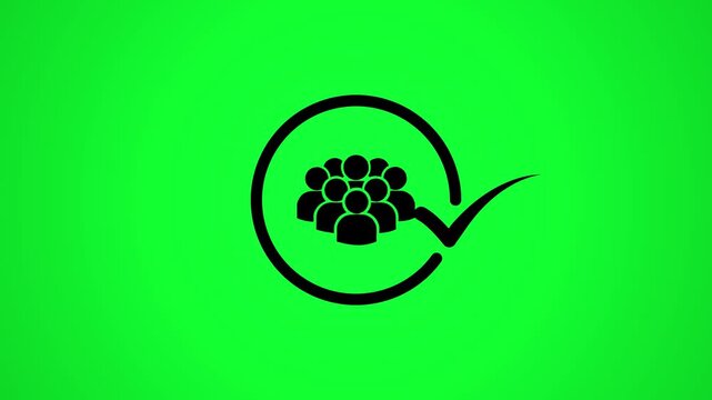 Selection of group people icon with check mark motion animation on green screen background.