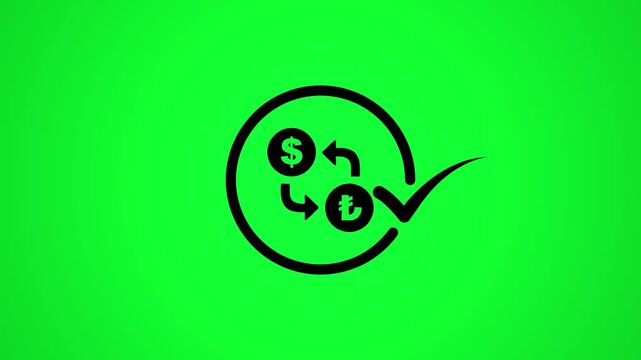 Currency exchange graphic animation showing dollar and turkish lira symbols in transaction motion.