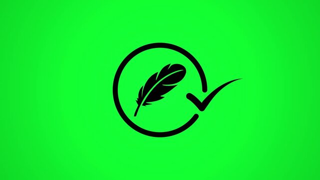 Animated feather checkmark icon appearing on green screen background for video editing and high quality motion design.