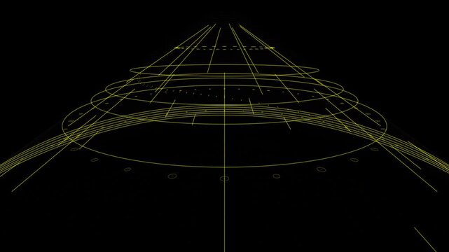 Concentric micro-circuits align in a hyper-velocity golden glow over deep obsidian terraces. This represents unified peak processing. Ideal for semiconductor and electronics brand content.