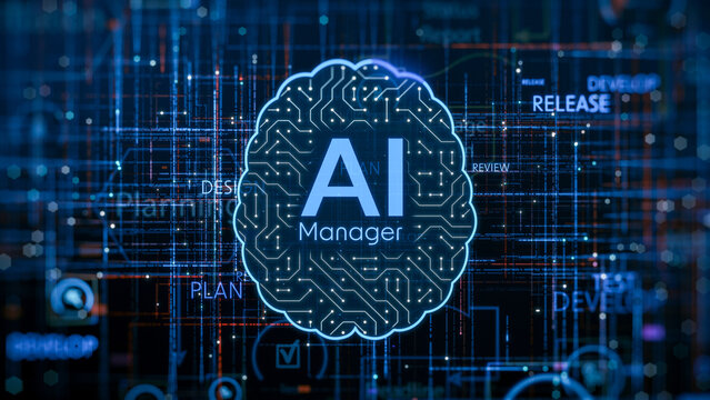 AI assistant for Agile project management, AI automation workflow, project life cycle, conceptual illustration (3d render)