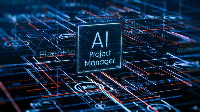 AI agent for Agile project management, AI automation workflow, project life cycle, conceptual illustration (3d render)