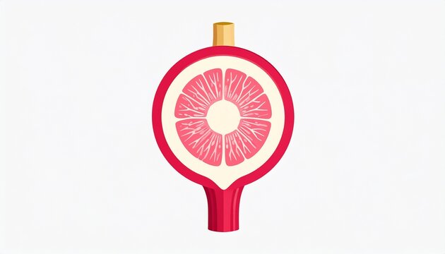 Minimalist pink rhubarb cross-section with radial pattern and fresh botanical texture