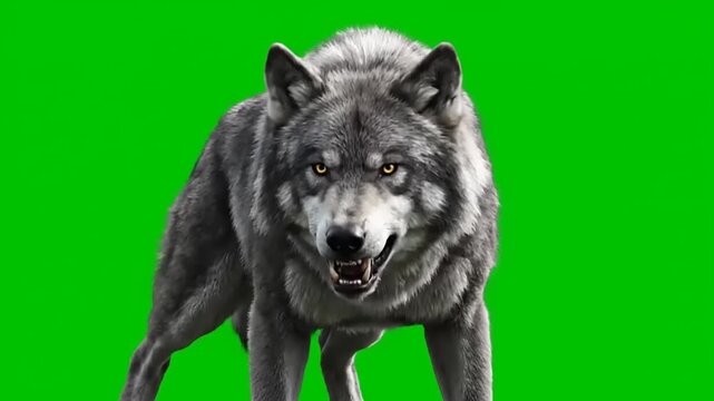 Fierce wolf captured on green screen, ideal for VFX and wildlife documentaries