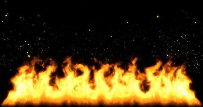 Flames on black background with sparks.