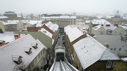 Landscape view of city Zagreb, Croatia on a snowy day © Andreia