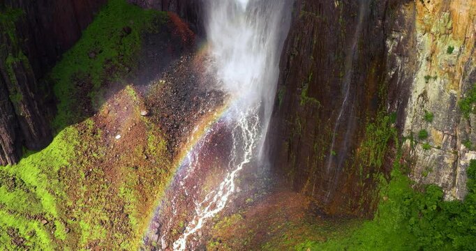 Scenic Angel Falls (Salto &Aacute;ngel) In Venezuela At Sunrise - Drone Shot