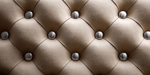 Obraz premium Close-up of beige tufted leather upholstery with silver nailhead trim for a luxurious texture